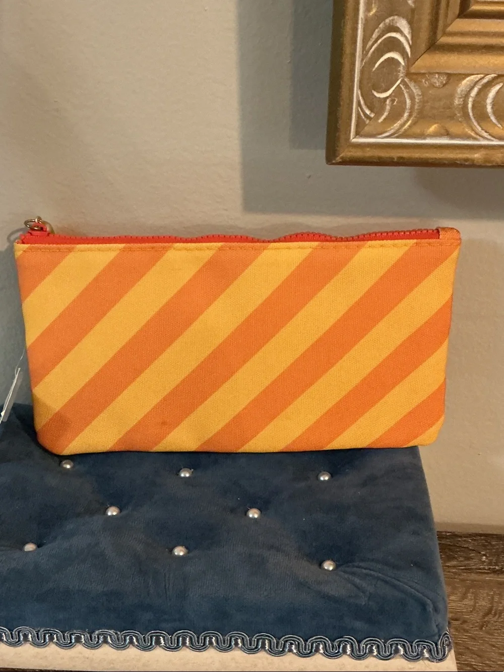 MSPCI Geek Evil Bug Orange Striped Monster Pencil Pouch Bag Tassel Zip Pulll NWT